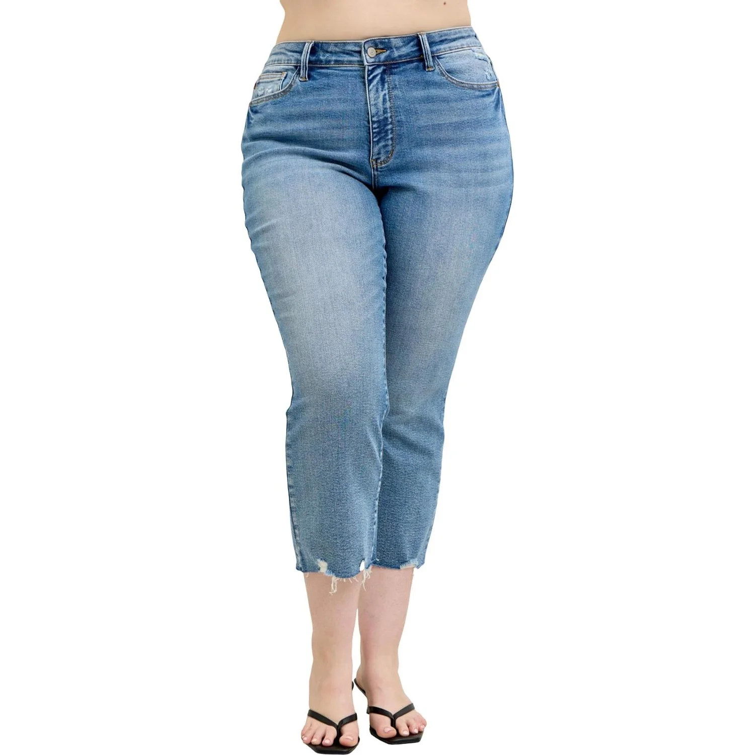 Judy Blue - Womens Mid Rise Vintage Wash Destroy Hem Kick Flare - Image 2