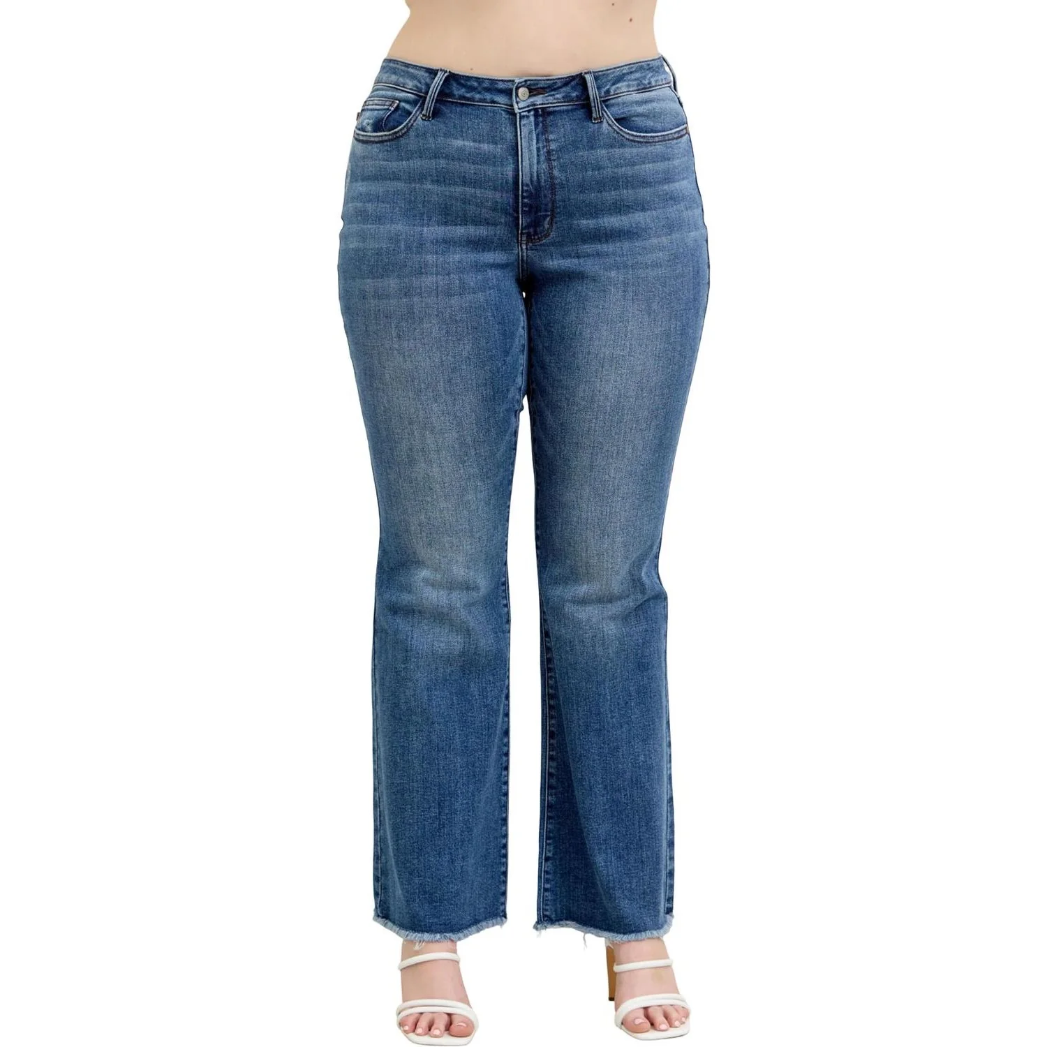 Judy Blue - Womens Mid Rise Vintage Wash Flare with Fray Hem
