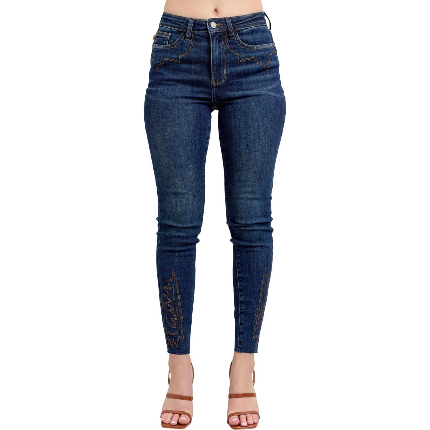 Judy Blue - Womens Mid Rise Western Embroidery Detail Skinny