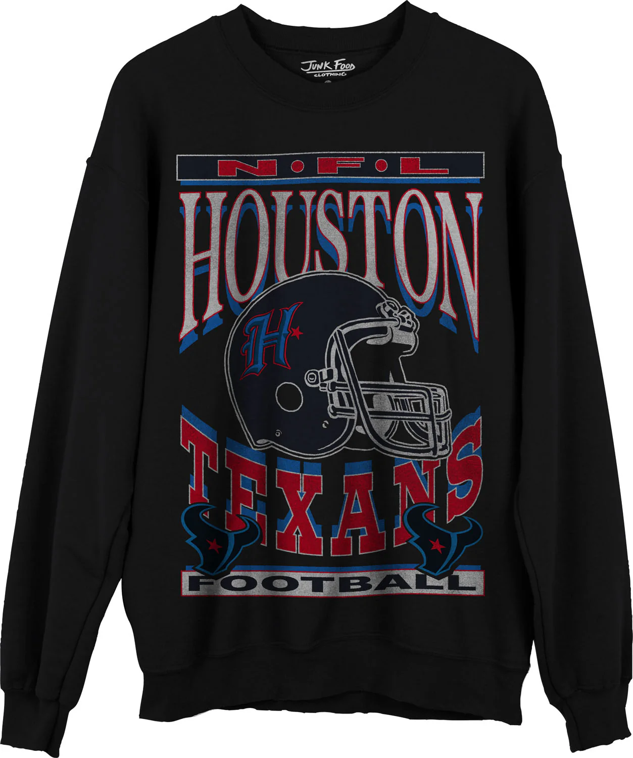 Junk Food - Unisex Texans Helmet Crew Neck Fleece Sweatshirt - Image 2