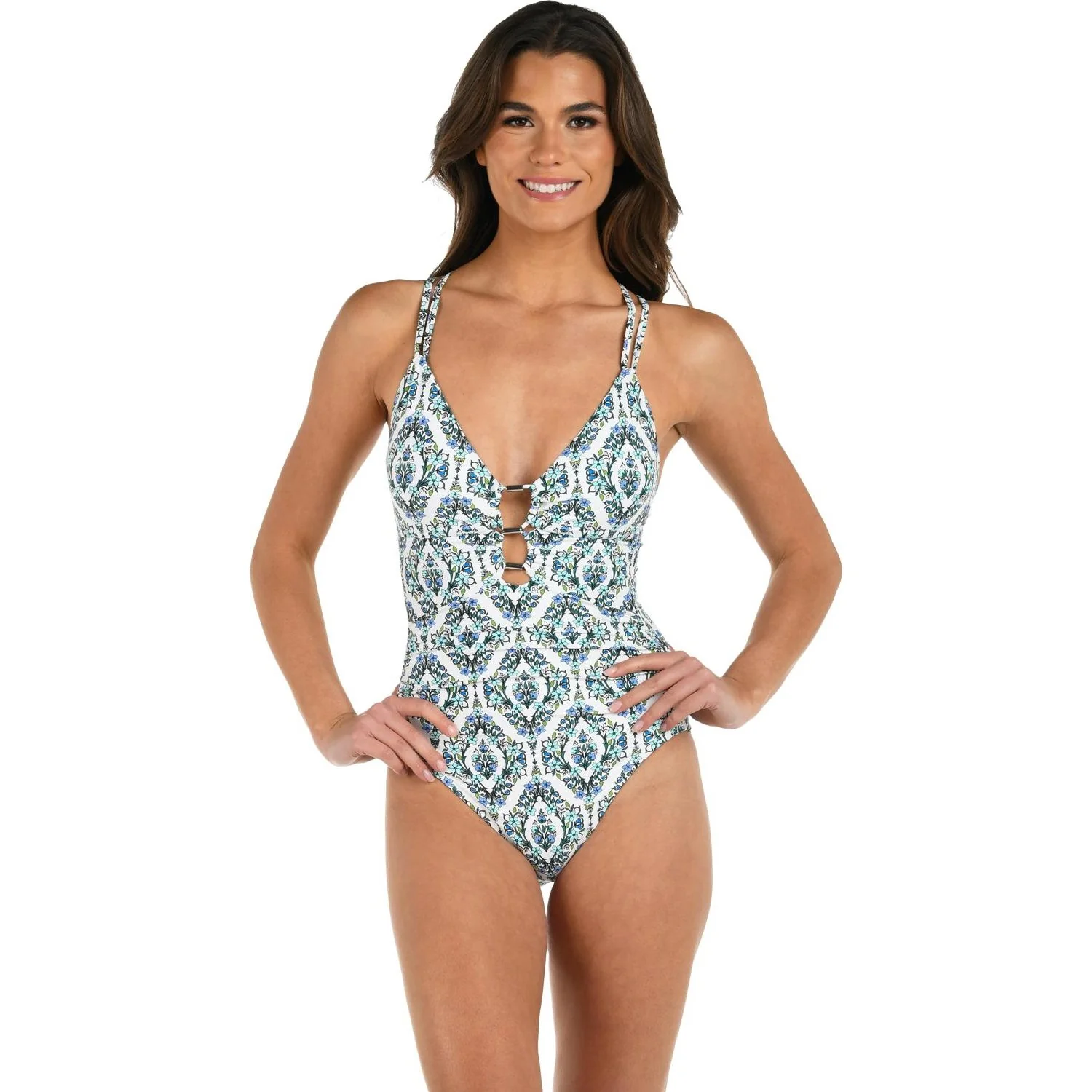 La Blanca - Womens Deja-Blue Lace Up One-Piece Swimsuit