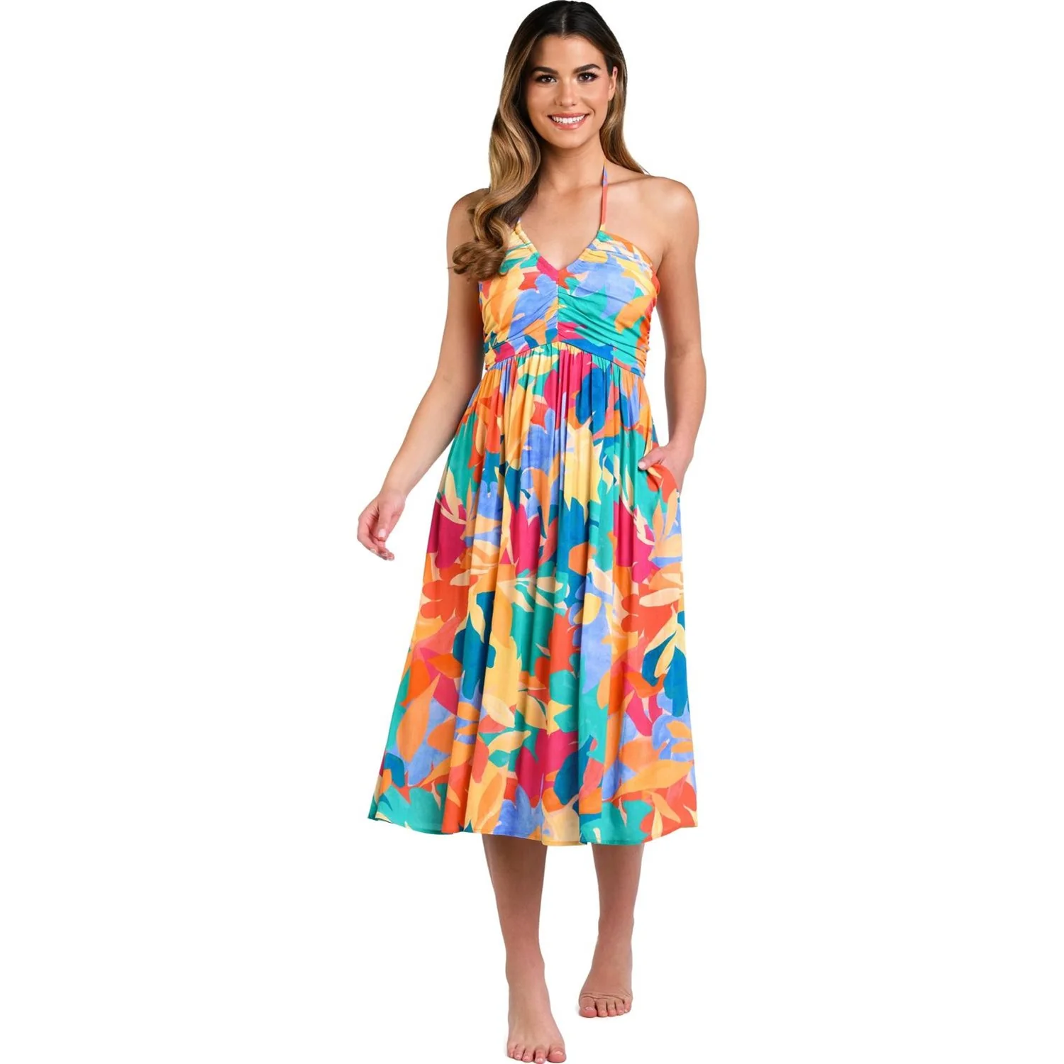La Blanca - Womens Fantasy Resort V Halter Mid Calf Swim Cover-Up Dress - Image 2