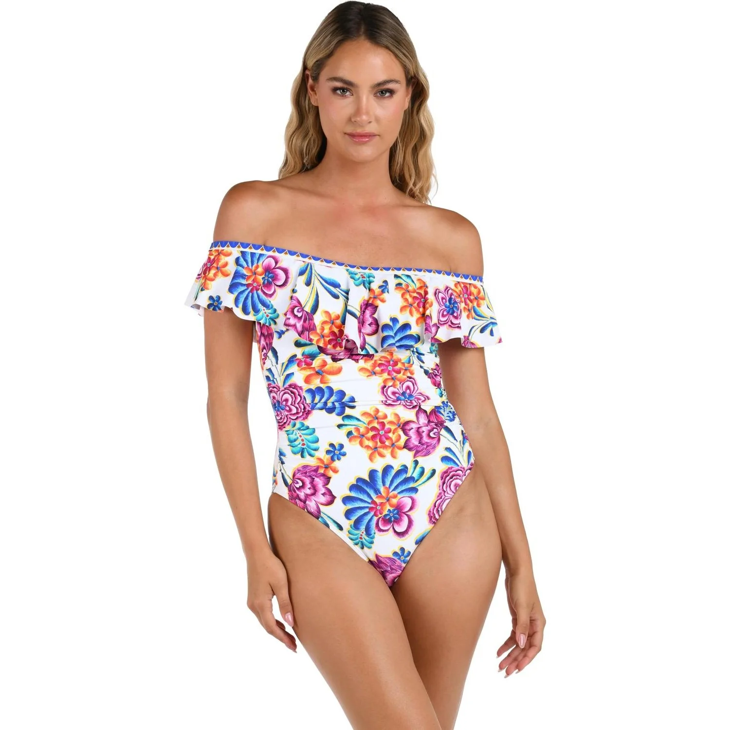 La Blanca - Womens Paradiso Off The Shoulder Ruffle Maillot One Piece Swimsuit