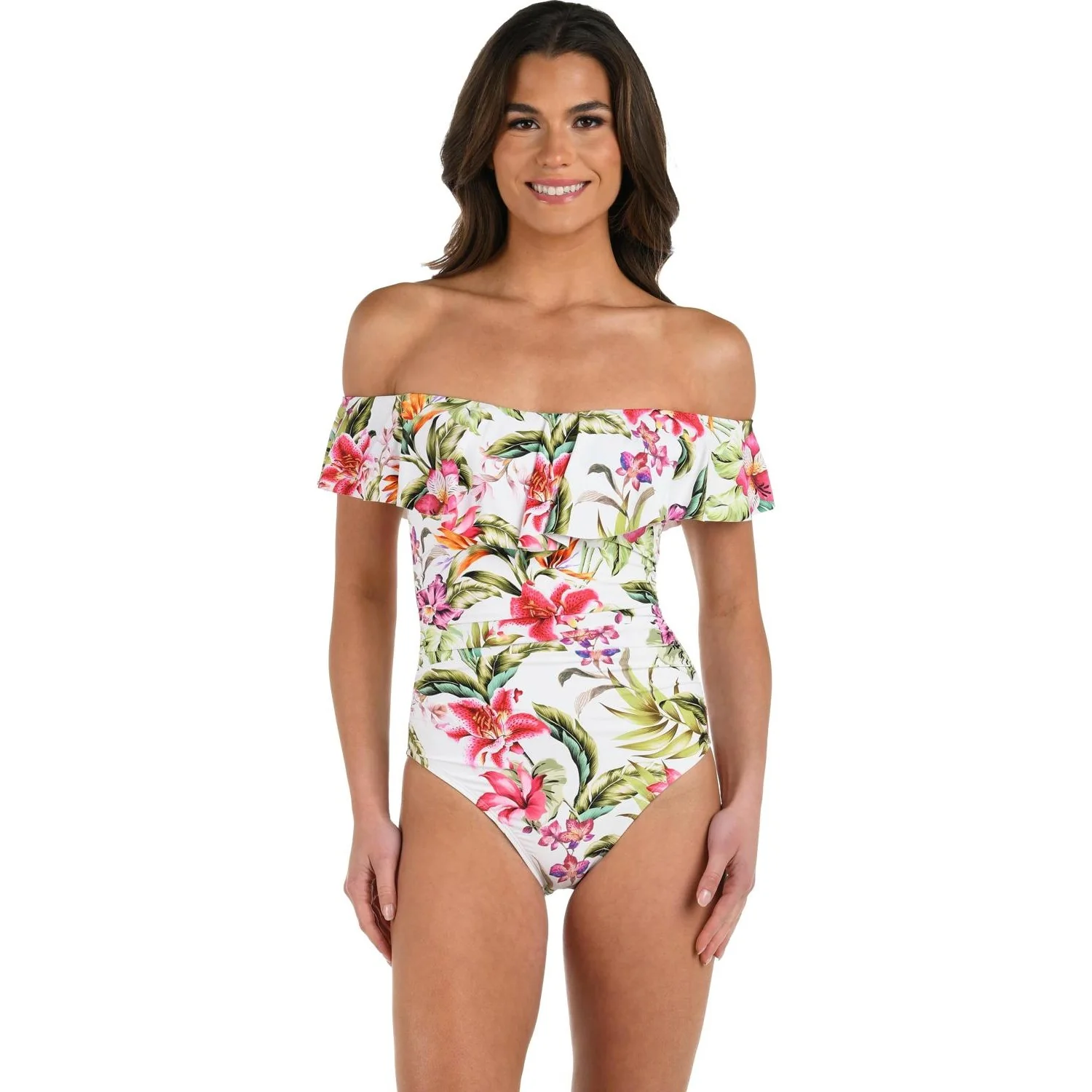 La Blanca - Womens Polynesian Off The Shoulder Ruffle Maillot One Piece Swimsuit - Image 2