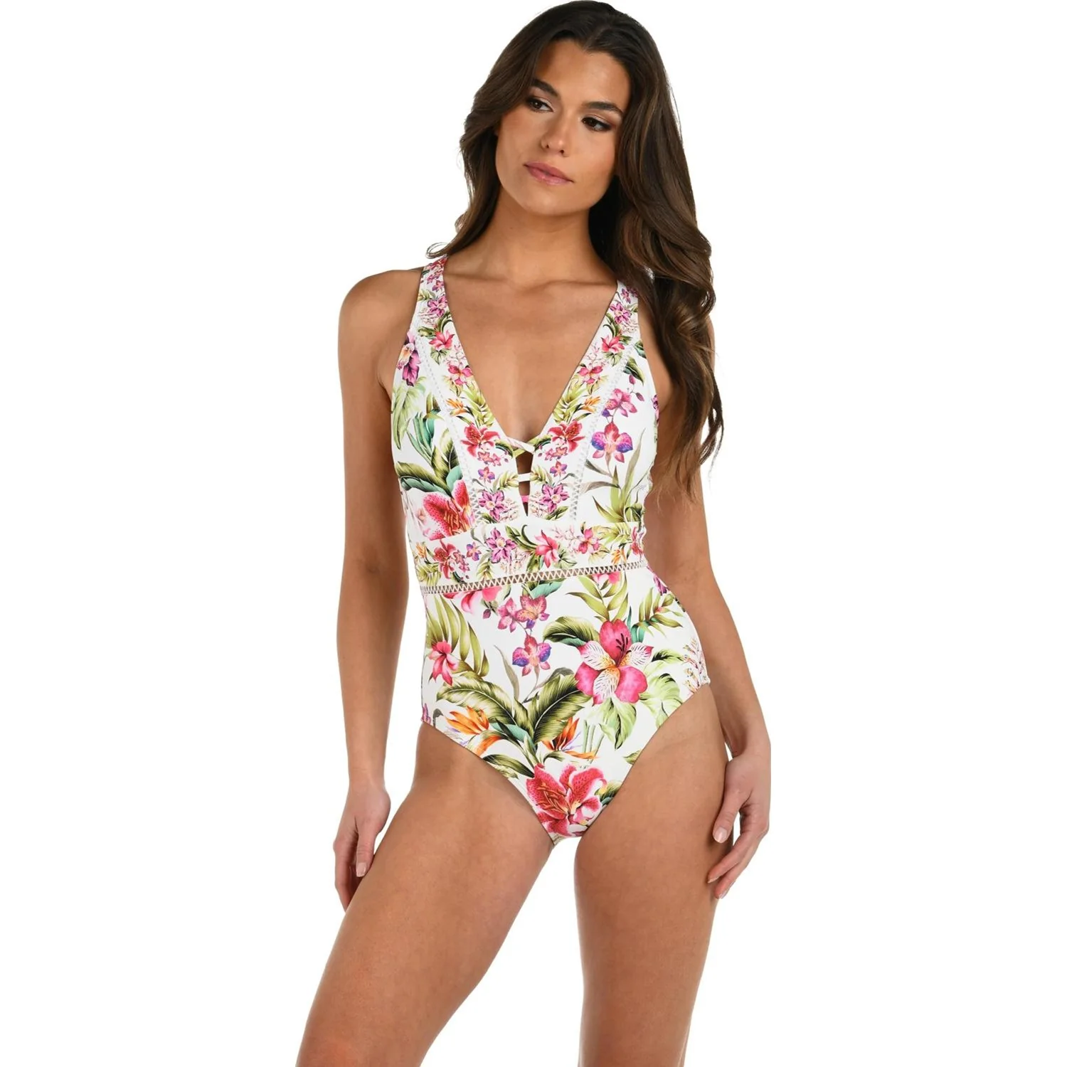 La Blanca - Womens Polynesian V-Plunge One Piece Swimsuit