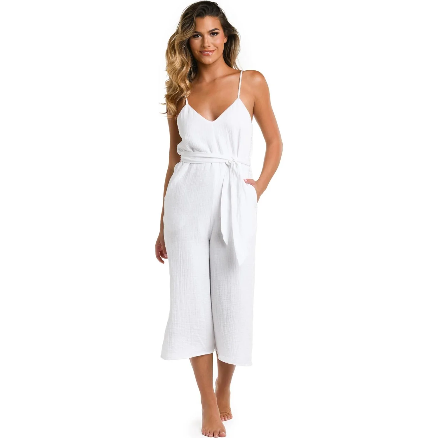 La Blanca - Womens Seaside V-Neck Jumpsuit Cover Up