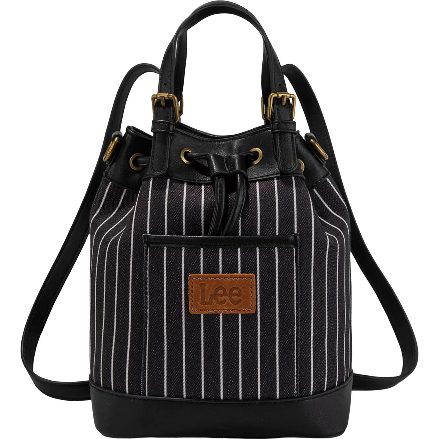Lee - Womens Striped Denim Canvas Drawstring Bucket Bag/Crossbody Bag Convertible Backpack - Image 2