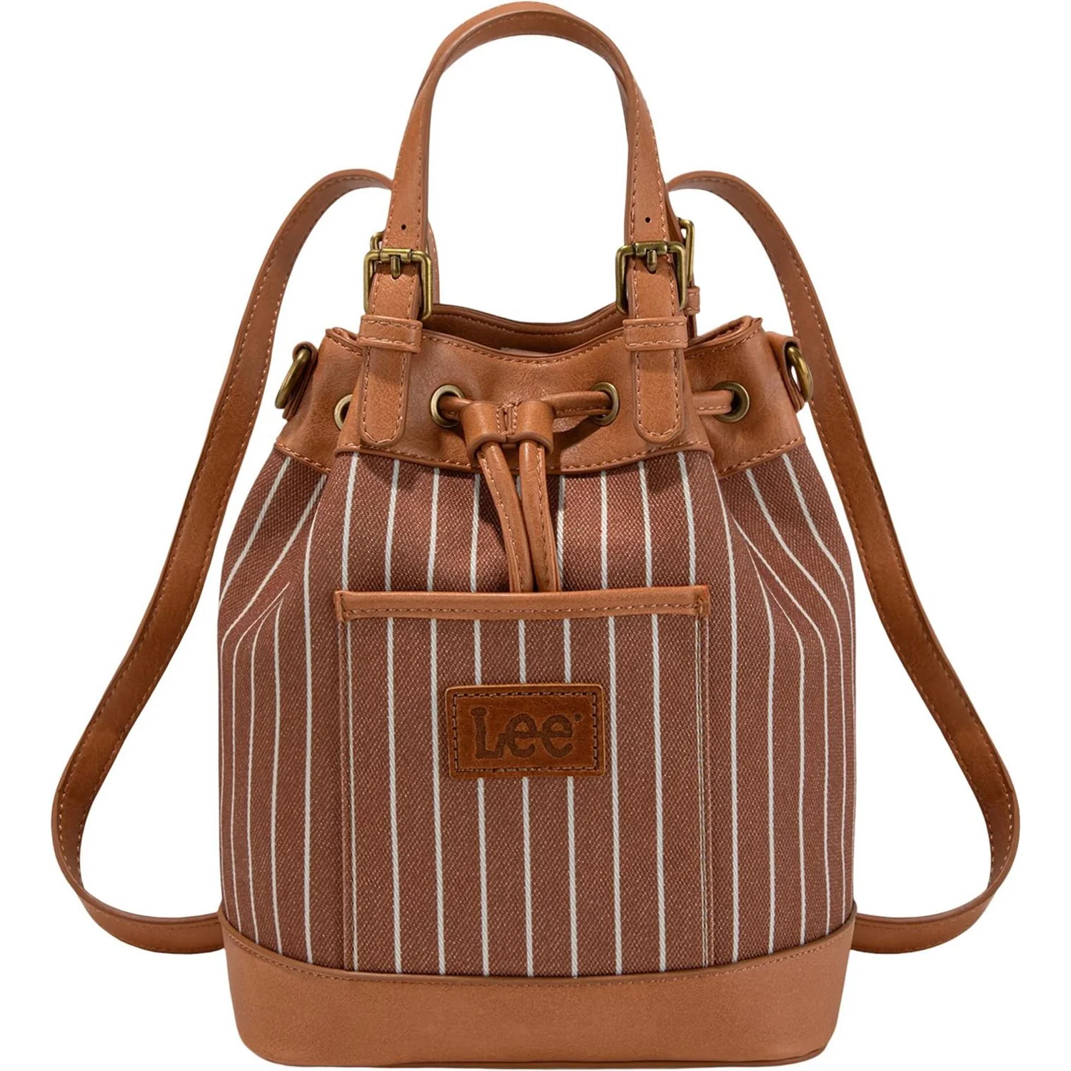Lee - Womens Striped Denim Canvas Drawstring Bucket Bag/Crossbody Bag Convertible Backpack - Image 3