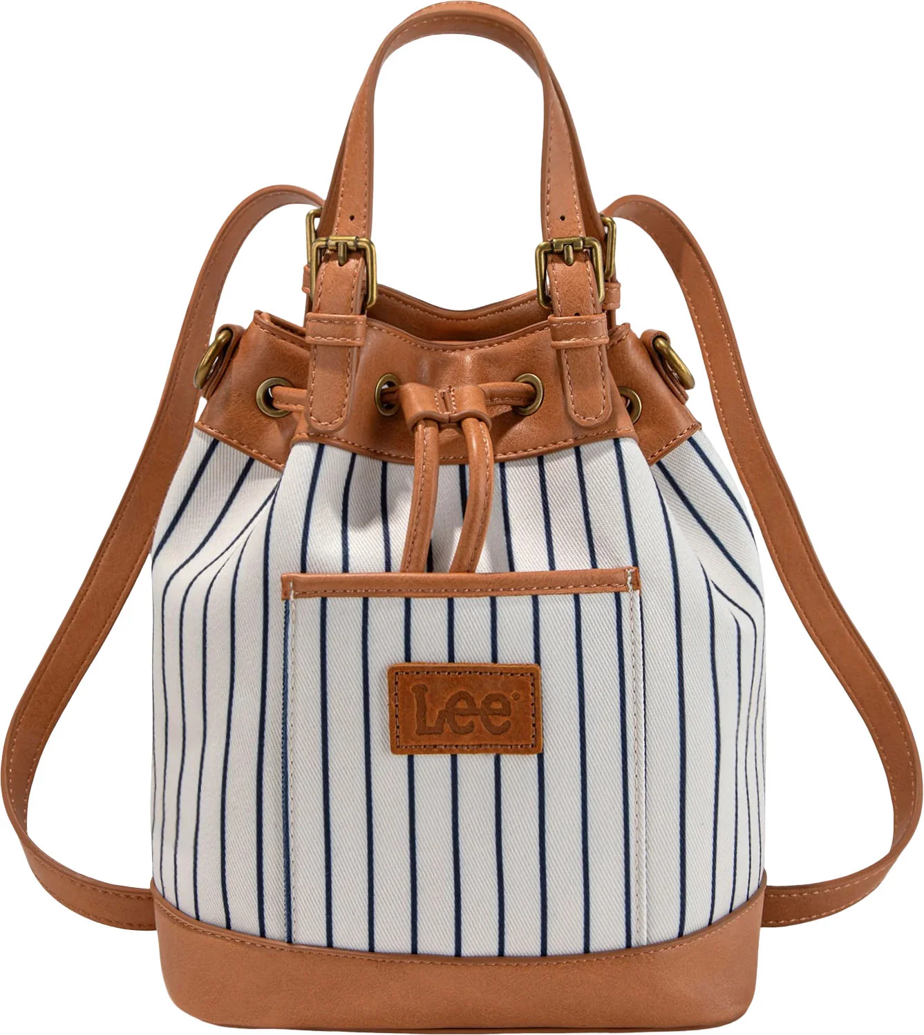 Lee - Womens Striped Denim Canvas Drawstring Bucket Bag/Crossbody Bag Convertible Backpack - Image 5