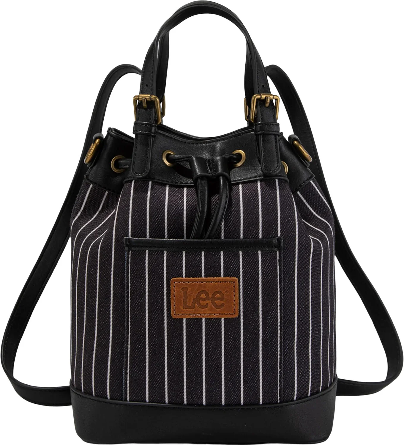 Lee - Womens Striped Denim Canvas Drawstring Bucket Bag/Crossbody Bag Convertible Backpack - Image 6
