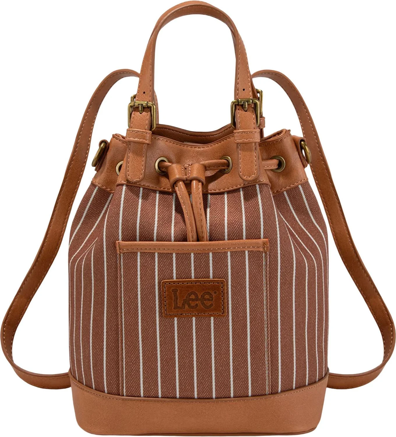 Lee - Womens Striped Denim Canvas Drawstring Bucket Bag/Crossbody Bag Convertible Backpack - Image 7