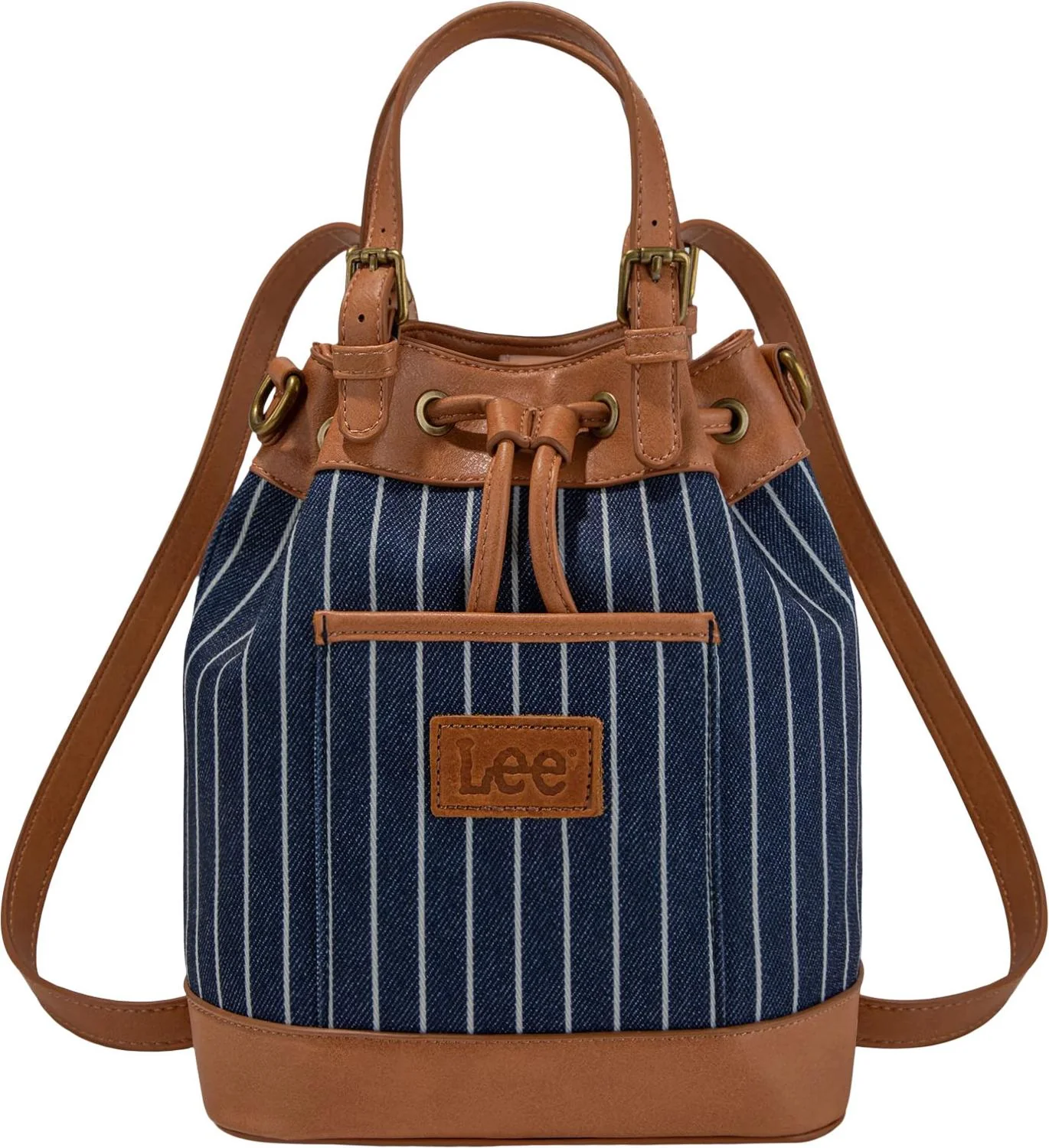 Lee - Womens Striped Denim Canvas Drawstring Bucket Bag/Crossbody Bag Convertible Backpack - Image 8
