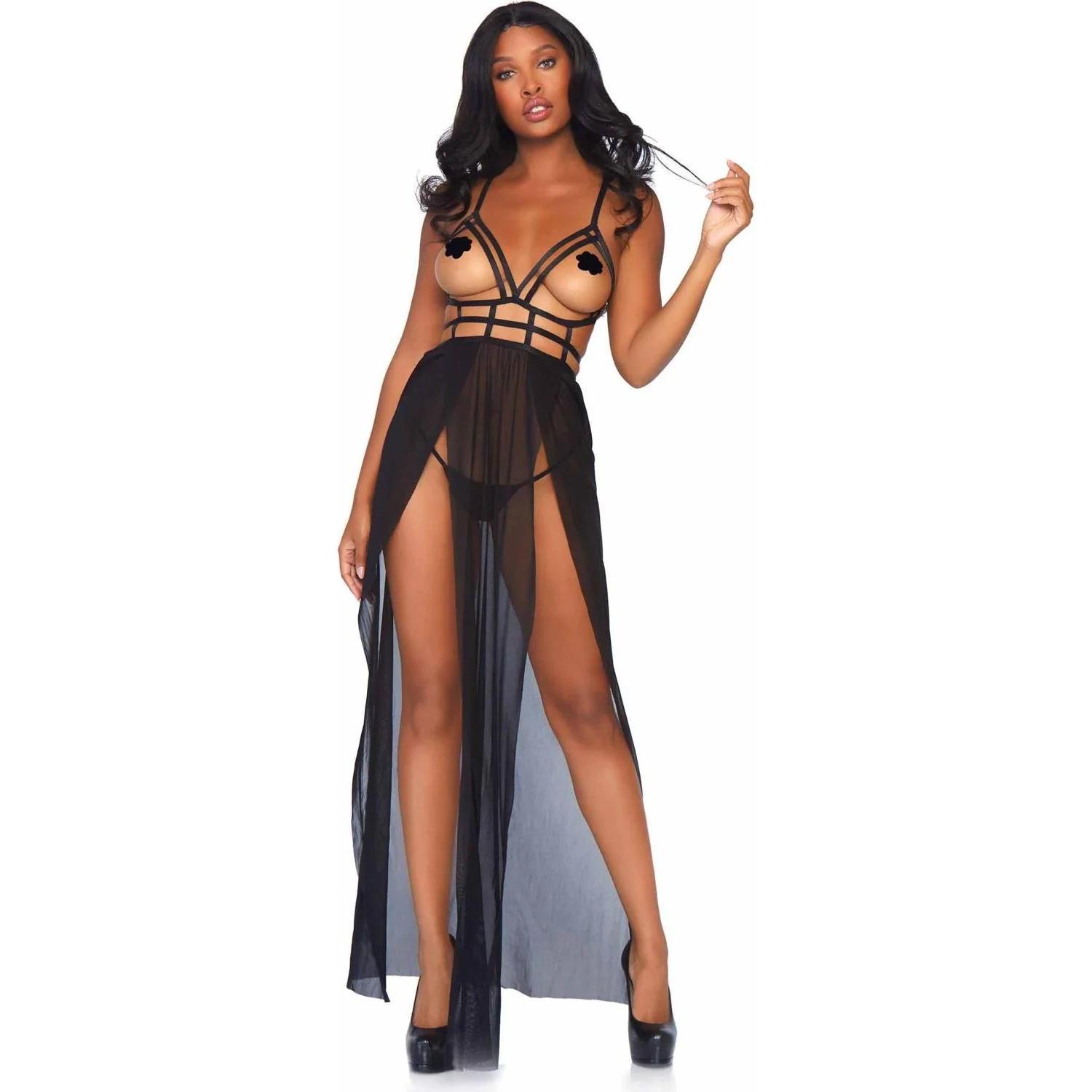 Leg Avenue - Womens 2 Piece Cage Strap Open Bodice Maxi Dress and G-String Panty - Image 2