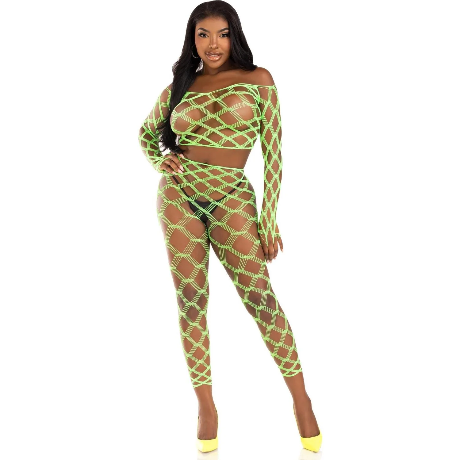 Leg Avenue - Womens 2 Piece Hardcore Net Crop Top and Footless Tights - Image 5