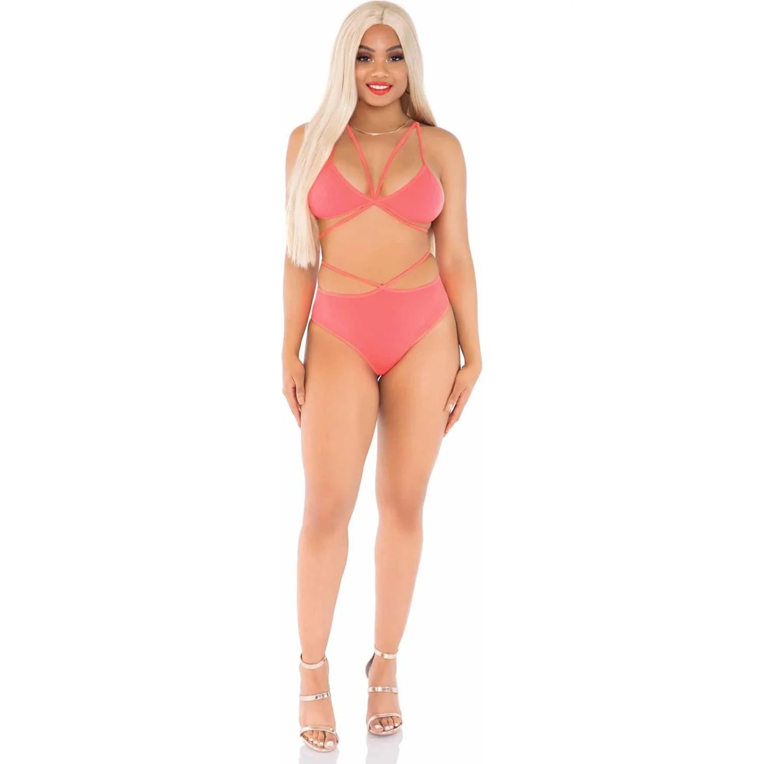 Leg Avenue - Womens 2 Piece Opaque Cage Strap Bra Top and Strappy Brazilian Briefs - Image 2