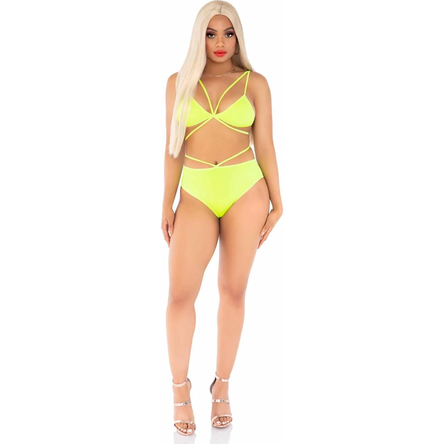 Leg Avenue - Womens 2 Piece Opaque Cage Strap Bra Top and Strappy Brazilian Briefs - Image 3