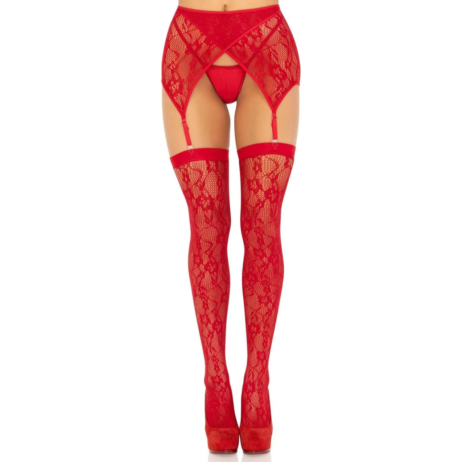 Leg Avenue - Womens 2 Piece Rachel Lace Thigh Highs and Crossover Garter Belt Set - Image 3