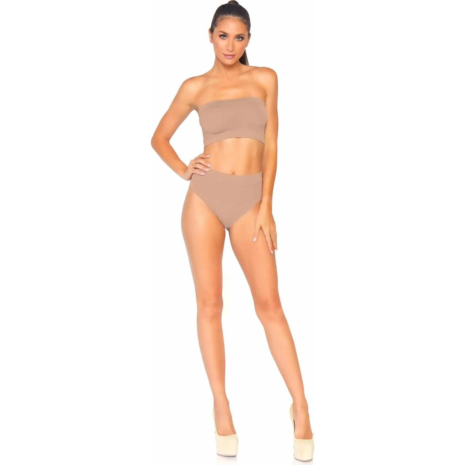 Leg Avenue - Womens 2 Piece Seamless Opaque Microfiber Ribbed Bandeau Top and High Waist Briefs - Image 4