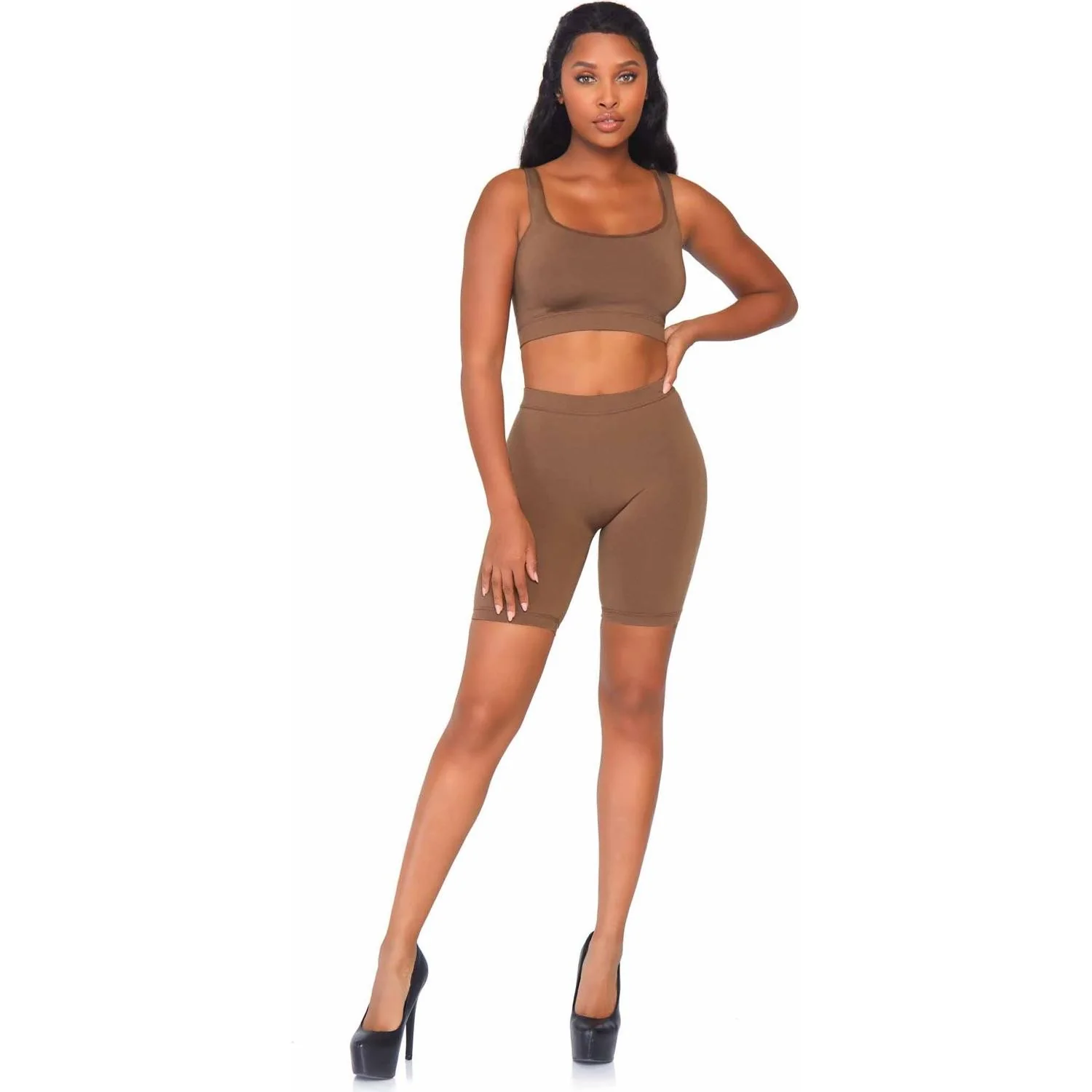 Leg Avenue - Womens 2 Piece Seamless Opaque Spandex Crop Tank and Bike Shorts - Image 2