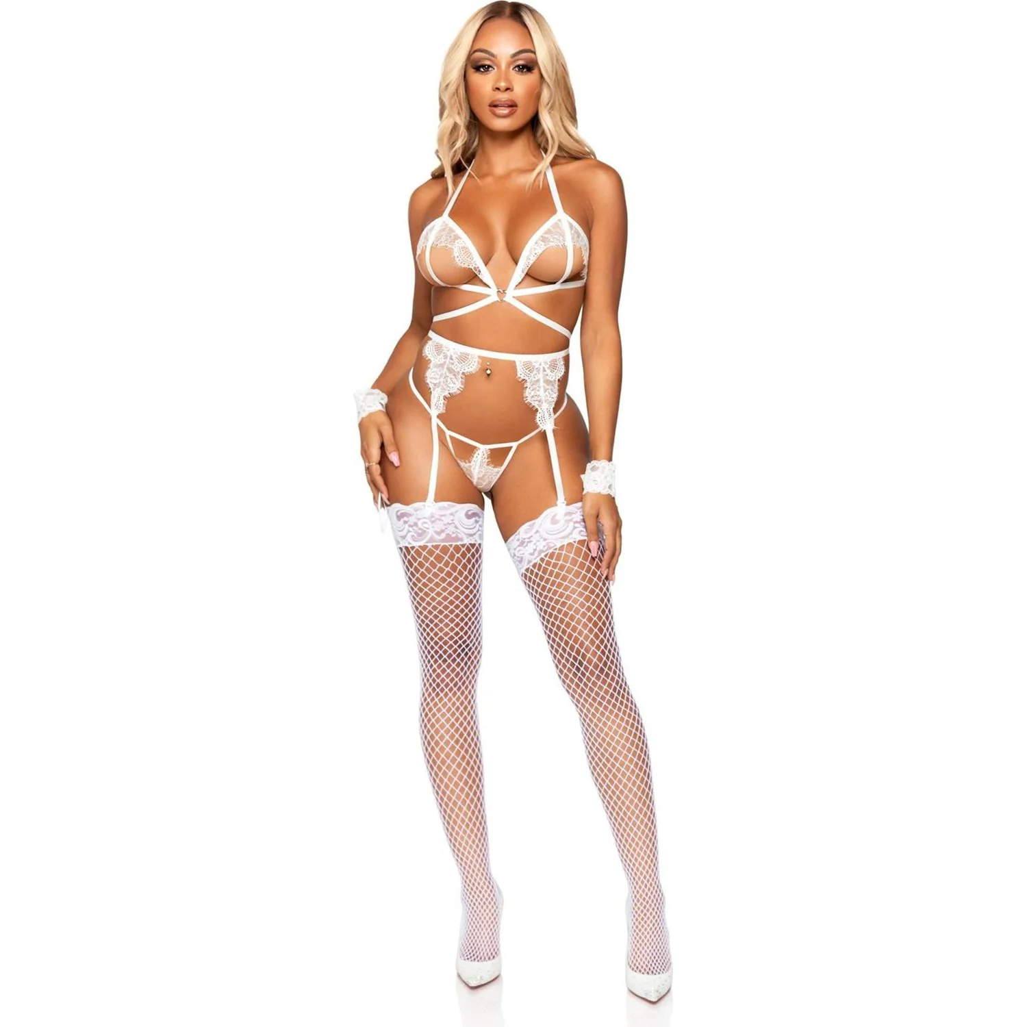 Leg Avenue - Womens 3 Piece Eyelash Lace Open Cup Bra Set - Image 2