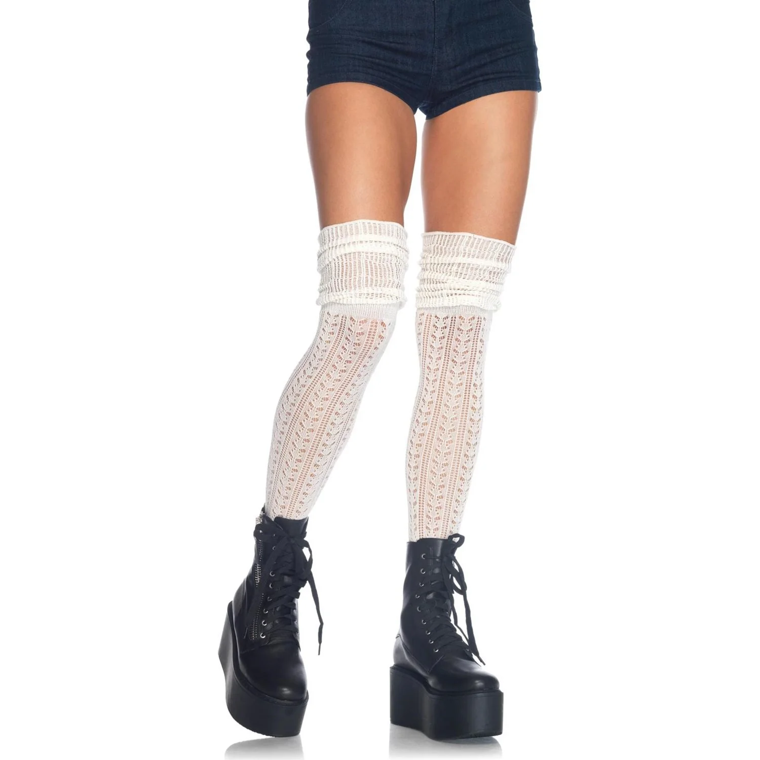 Leg Avenue - Womens Acrylic Pointelle Over The Knee Scrunch Sock - Image 5