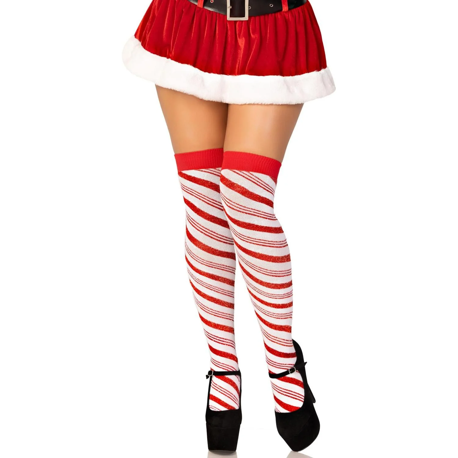 Leg Avenue - Womens Candy Cane Metallic Striped Over-the-Knee Socks - Image 2
