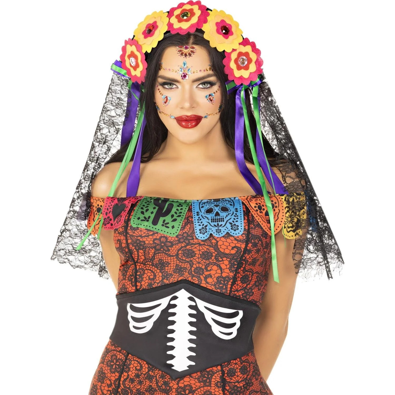Leg Avenue - Womens Day Of The Dead Flower Head Piece - Image 2