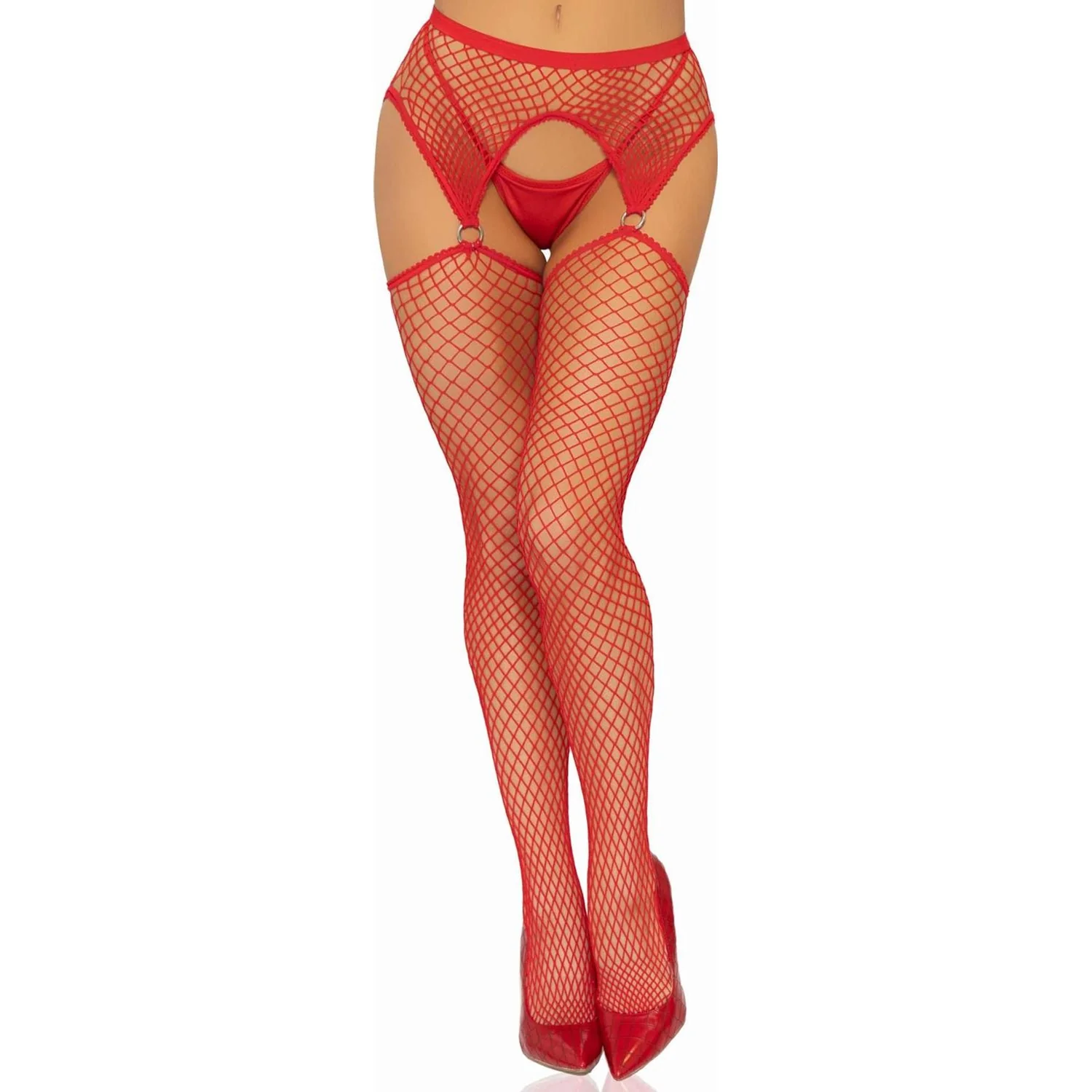 Leg Avenue - Womens Industrial Net Stockings with O-ring Attached Garter Belt - Image 2
