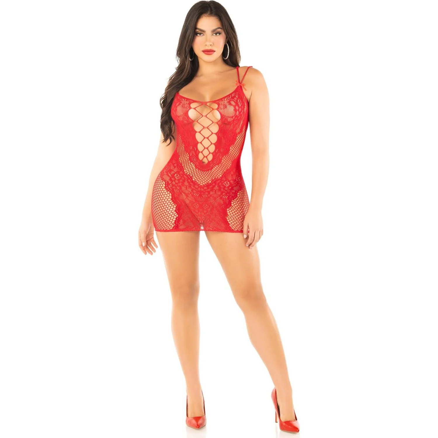 Leg Avenue - Womens Lace and Net Mini Dress with Dual Strap Detail - Image 2
