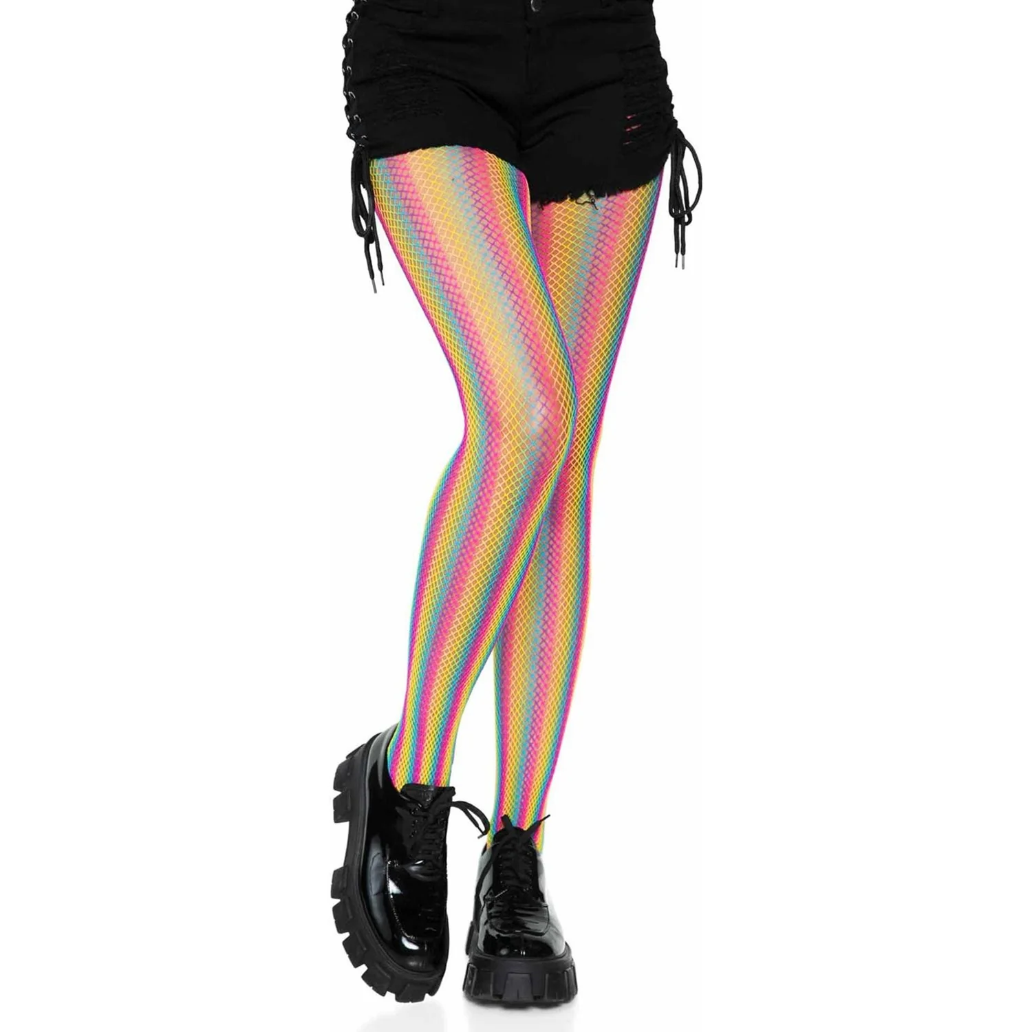 Leg Avenue - Womens Neon Rainbow Striped Fishnet Tights - Image 2