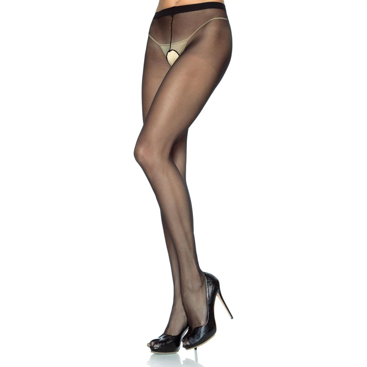 Leg Avenue - Womens Nylon Sheer Crotchless Tights - Image 2