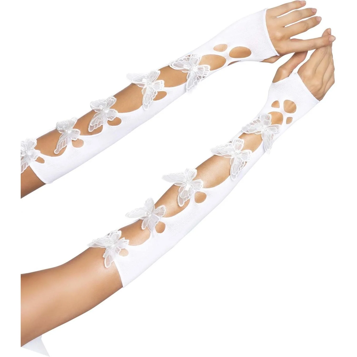 Leg Avenue - Womens Opaque Net Cut-Out Butterfly Applique Arm Warmers - Image 2