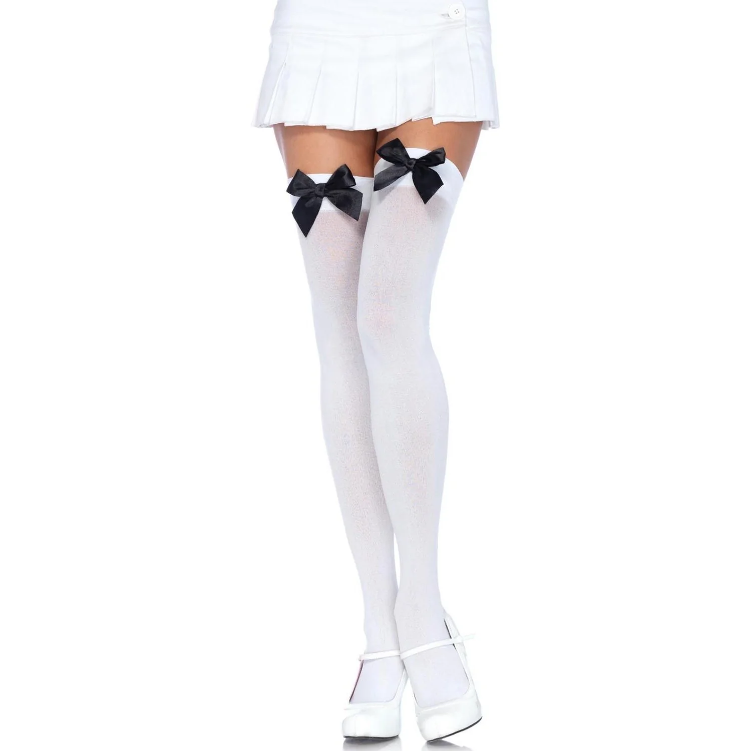 Leg Avenue - Womens Opaque Thigh Highs with Satin Bow Accent - Image 5