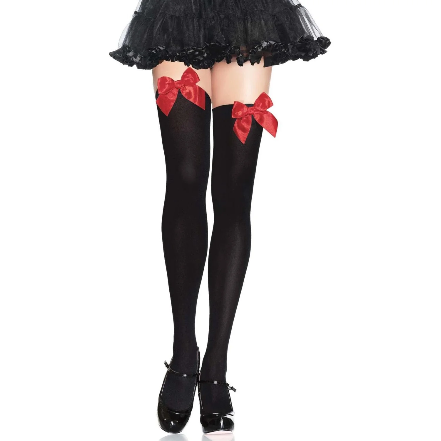 Leg Avenue - Womens Opaque Thigh Highs with Satin Bow Accent - Image 6