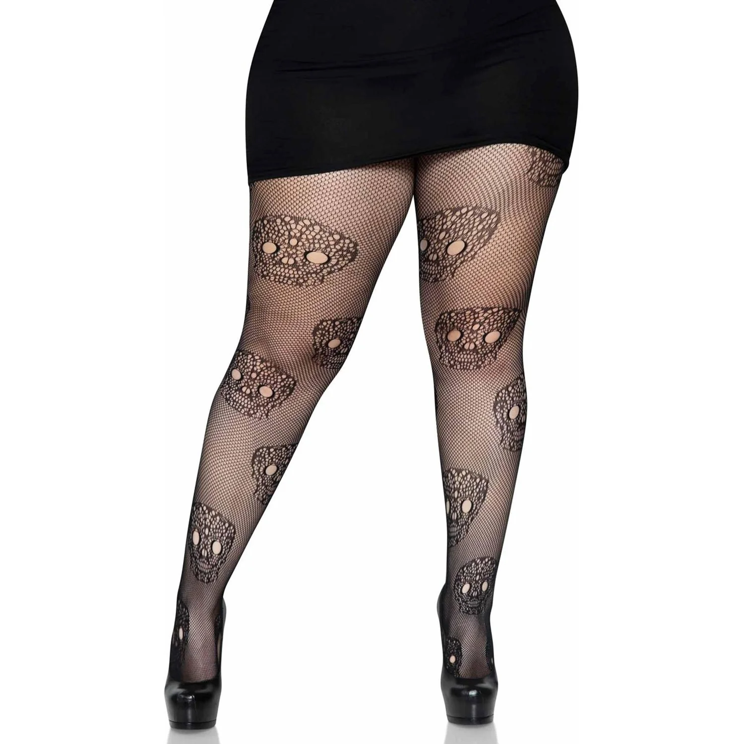 Leg Avenue - Womens Plus Size Lace Skull Fishnet Tights