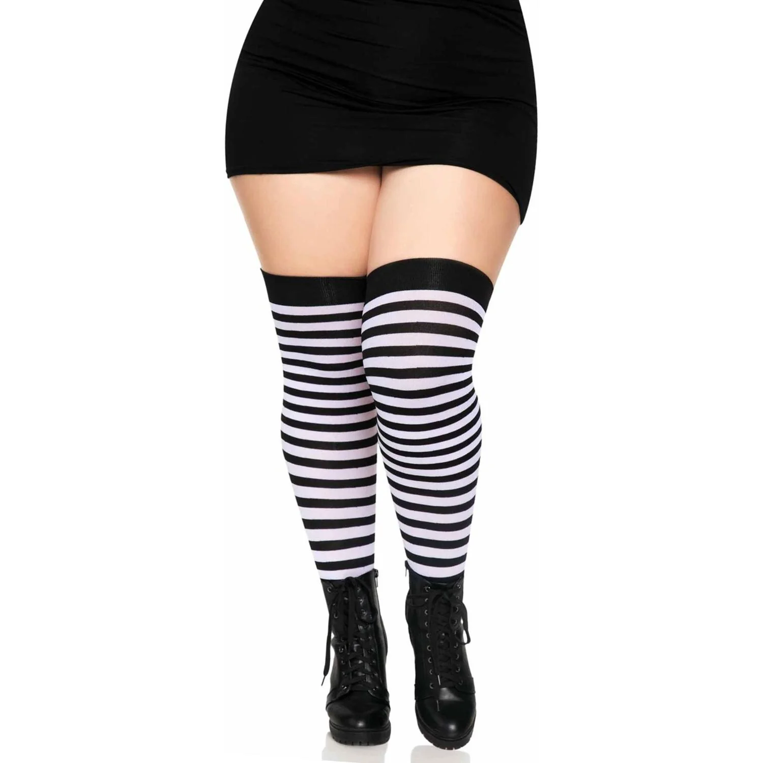 Leg Avenue - Womens Plus Size Nylon Striped Thigh Highs