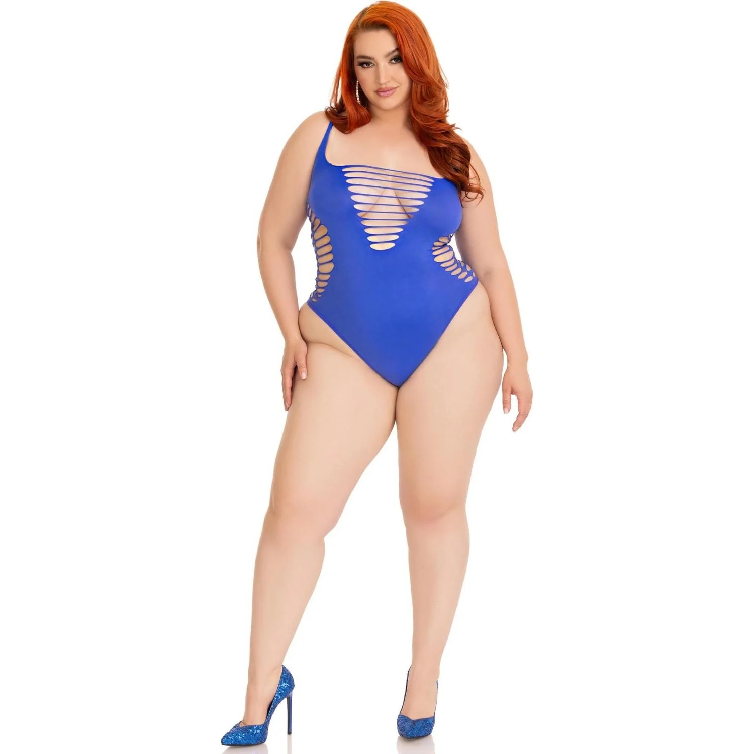 Leg Avenue - Womens Plus Size Seamless Shredded Racer Back Thong Bodysuit - Image 2