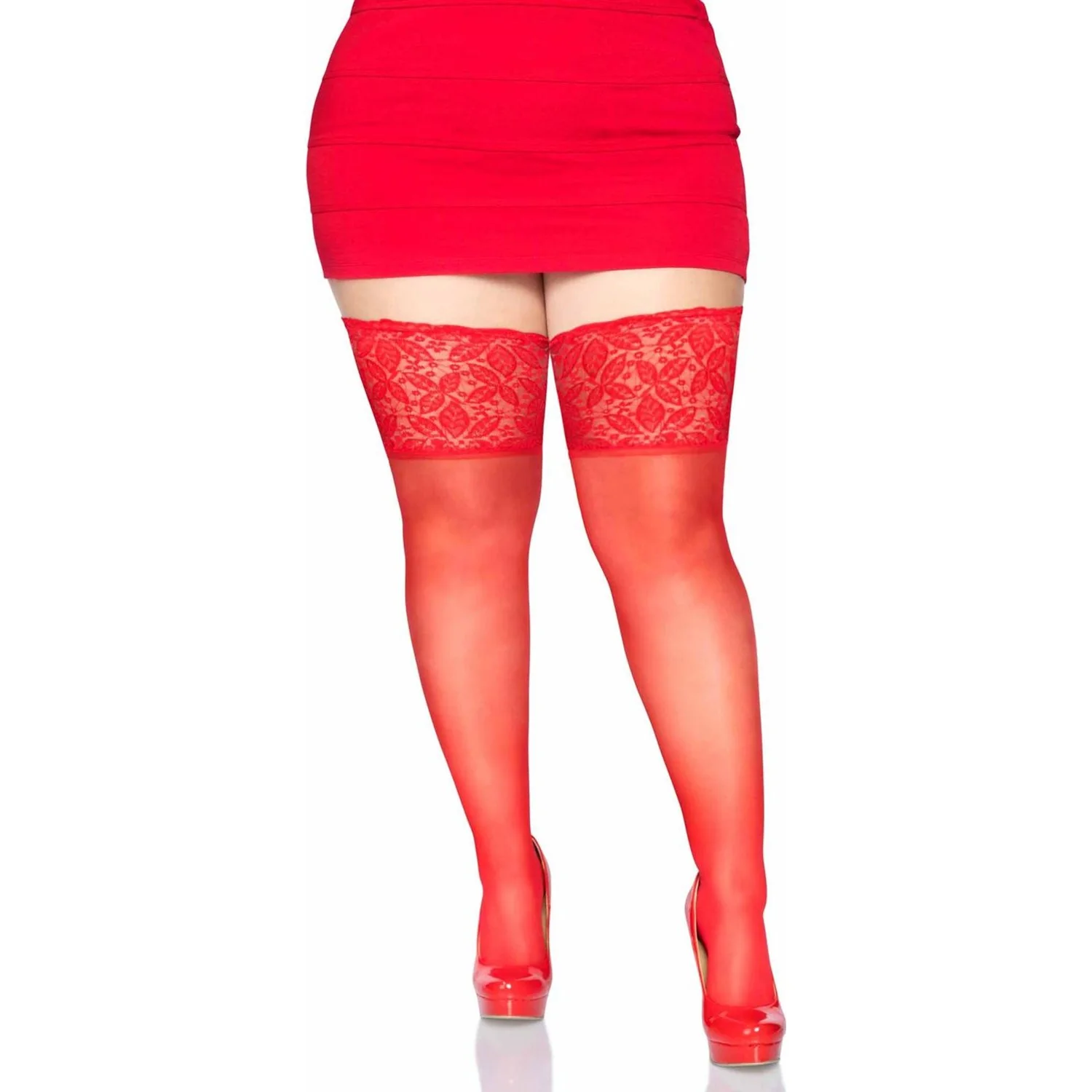 Leg Avenue - Womens Plus Size Spandex Sheer Thigh Highs with Silicone Stay Up Lace Top - Image 3