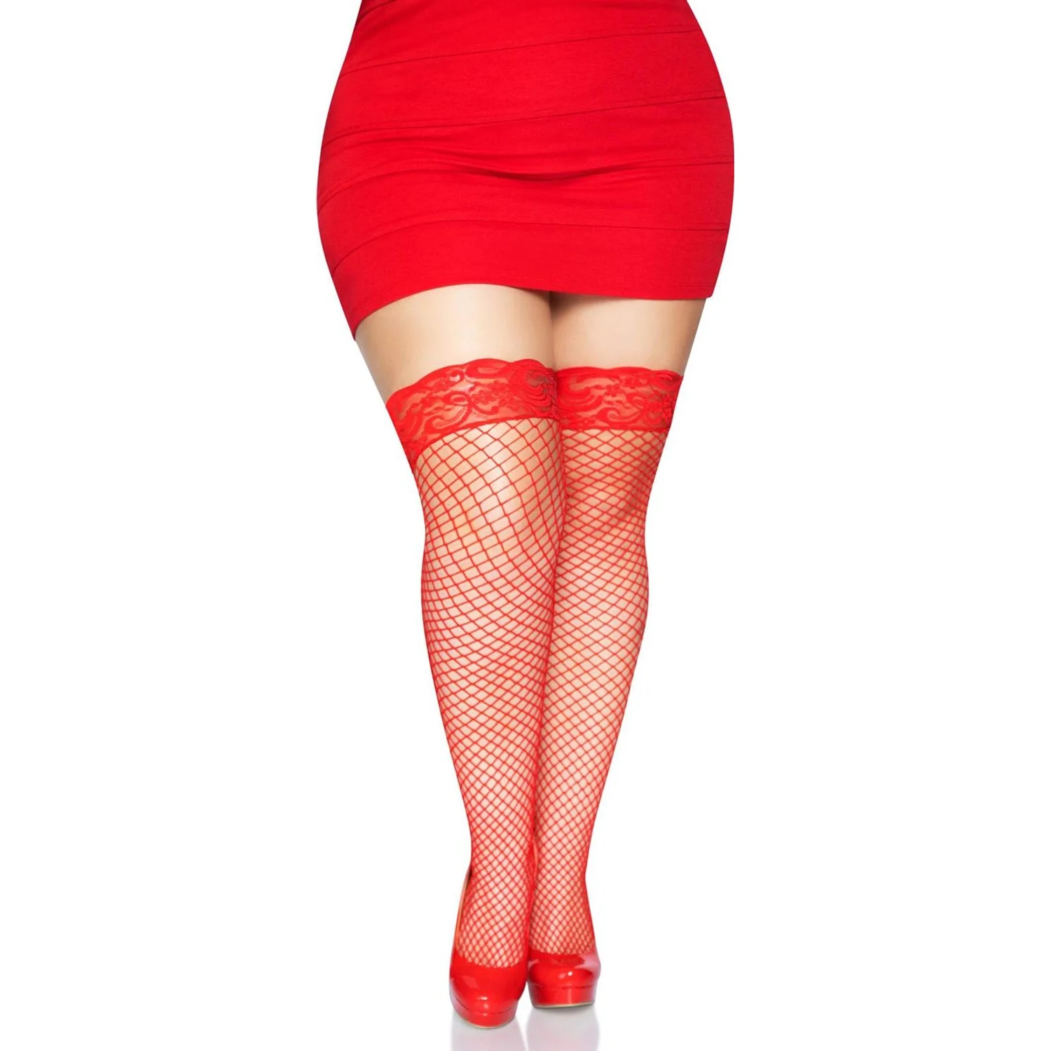 Leg Avenue - Womens Plus Size Stay Up Lace Top Spandex Industrial Net Thigh Highs - Image 3