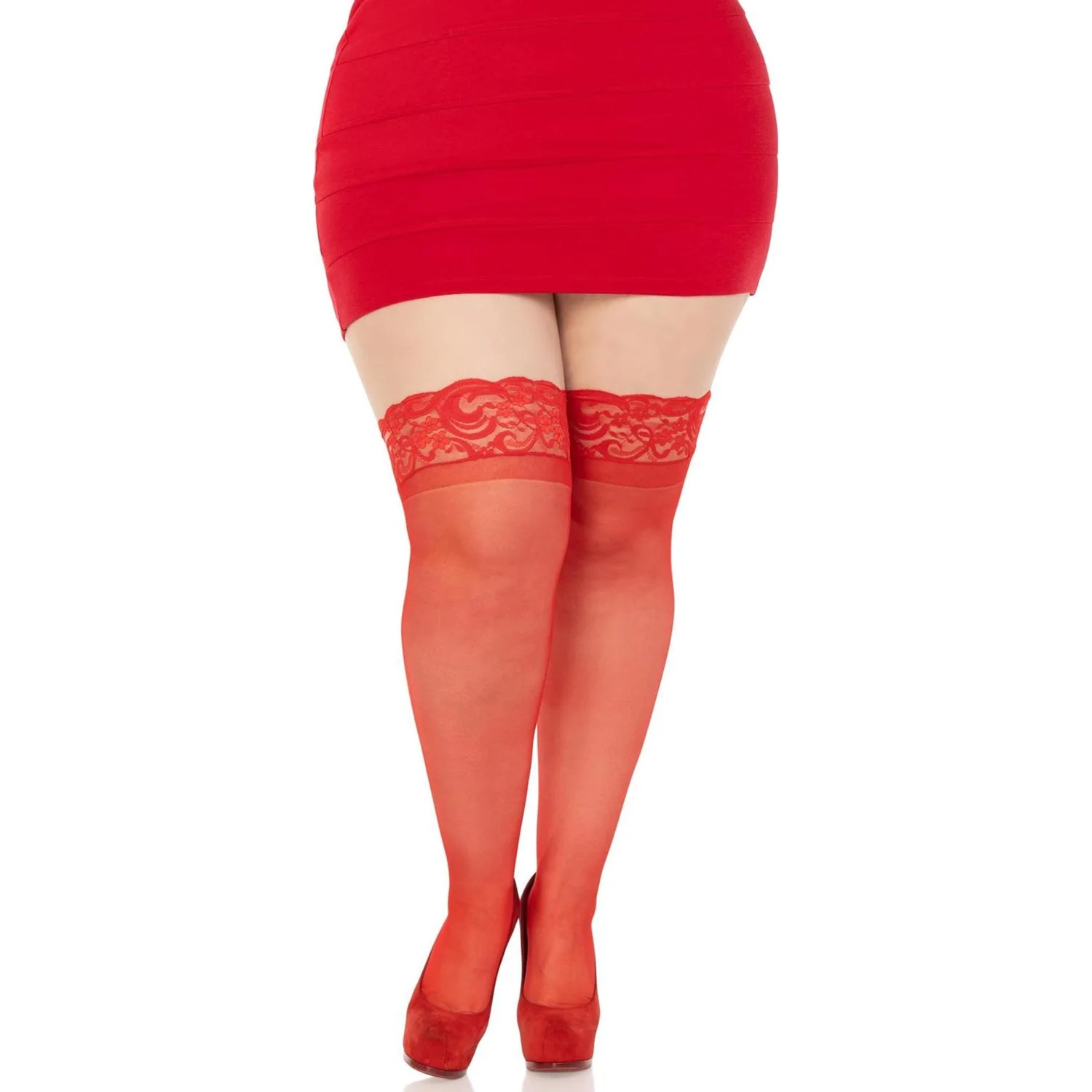 Leg Avenue - Womens Plus Size Stay Up Lace Top Spandex Sheer Thigh Highs - Image 3