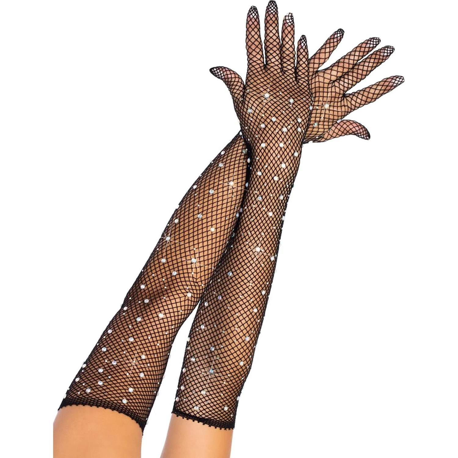 Leg Avenue - Womens Rhinestone Fishnet Opera Length Gloves - Image 4