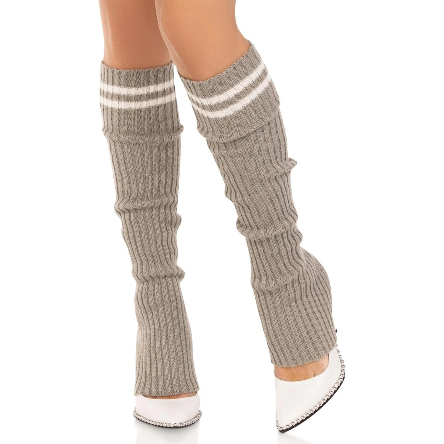 Leg Avenue - Womens Ribbed Stirrup Leg Warmers with Athletic Stripe - Image 4