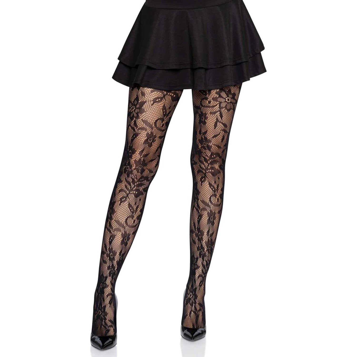 Leg Avenue - Womens Seamless Chantilly Floral Lace Tights - Image 3
