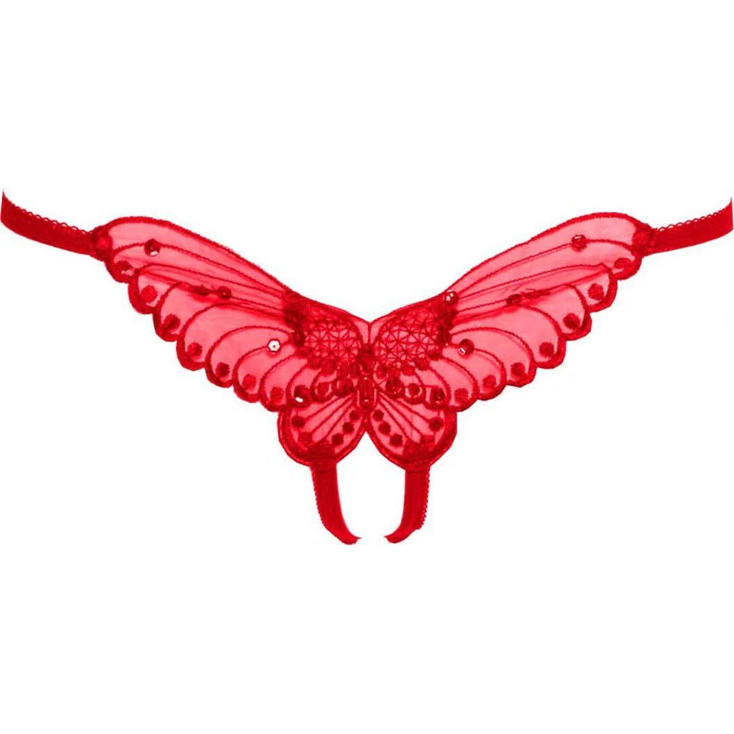 Leg Avenue - Womens Sheer Butterfly Applique Crotchless Panty with Pearl and Sequin Detail - Image 3