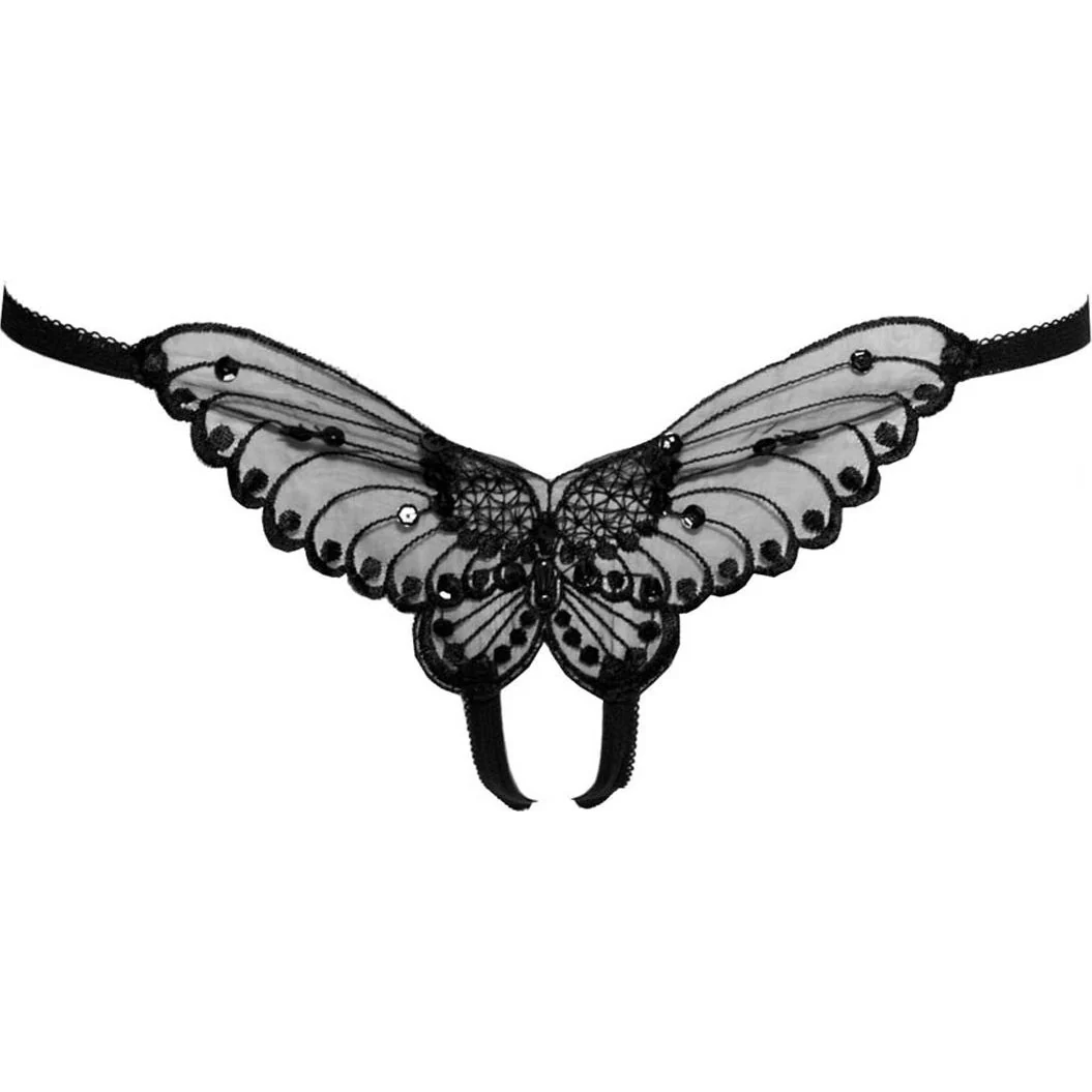 Leg Avenue - Womens Sheer Butterfly Applique Crotchless Panty with Pearl and Sequin Detail - Image 5