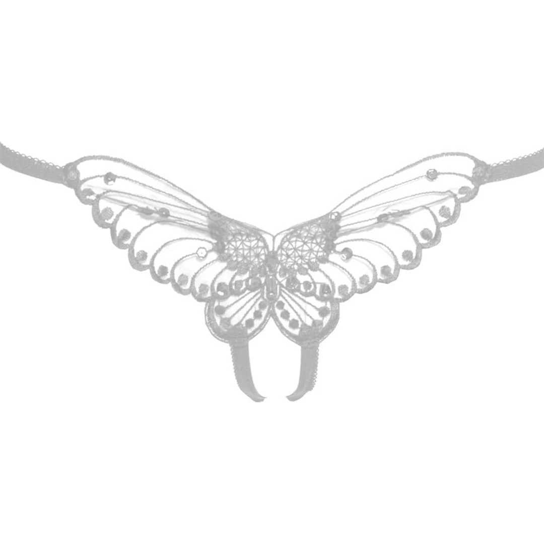 Leg Avenue - Womens Sheer Butterfly Applique Crotchless Panty with Pearl and Sequin Detail - Image 6