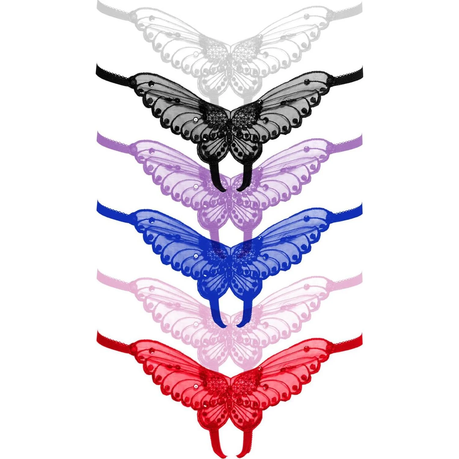 Leg Avenue - Womens Sheer Butterfly Applique Crotchless Panty with Pearl and Sequin Detail - Image 7