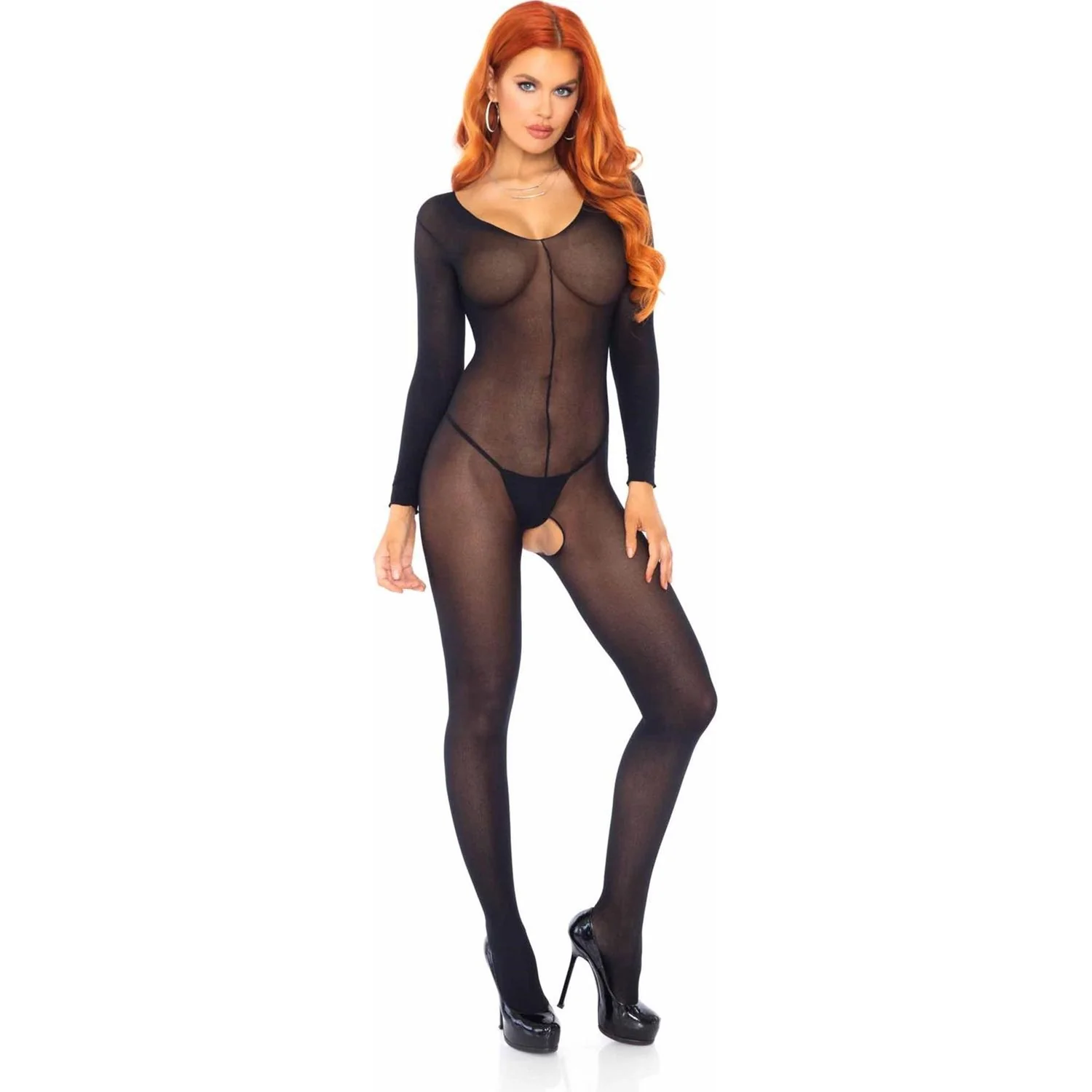 Leg Avenue - Womens Sheer Long Sleeved Lingerie Jumpsuit