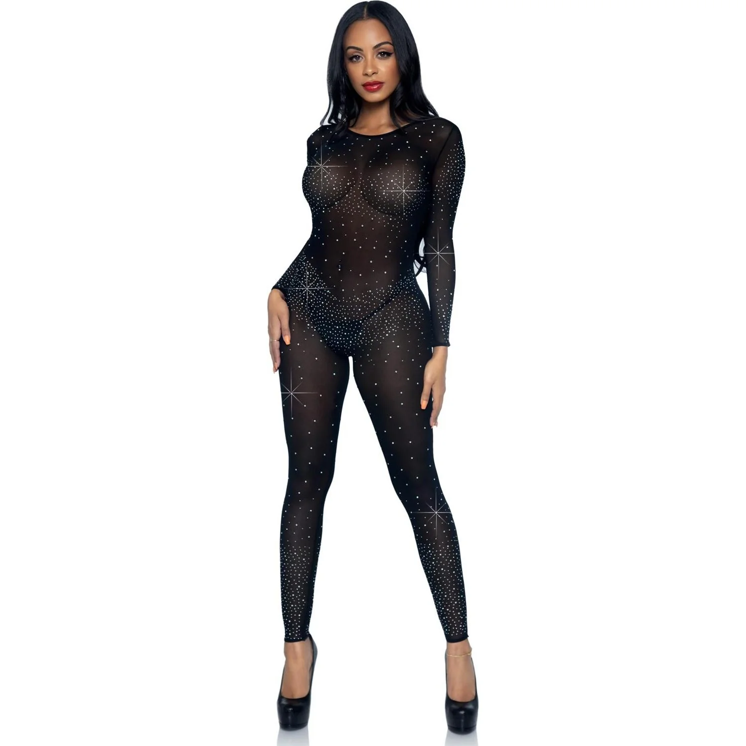 Leg Avenue - Womens Sheer Rhinestone Catsuit - Image 3
