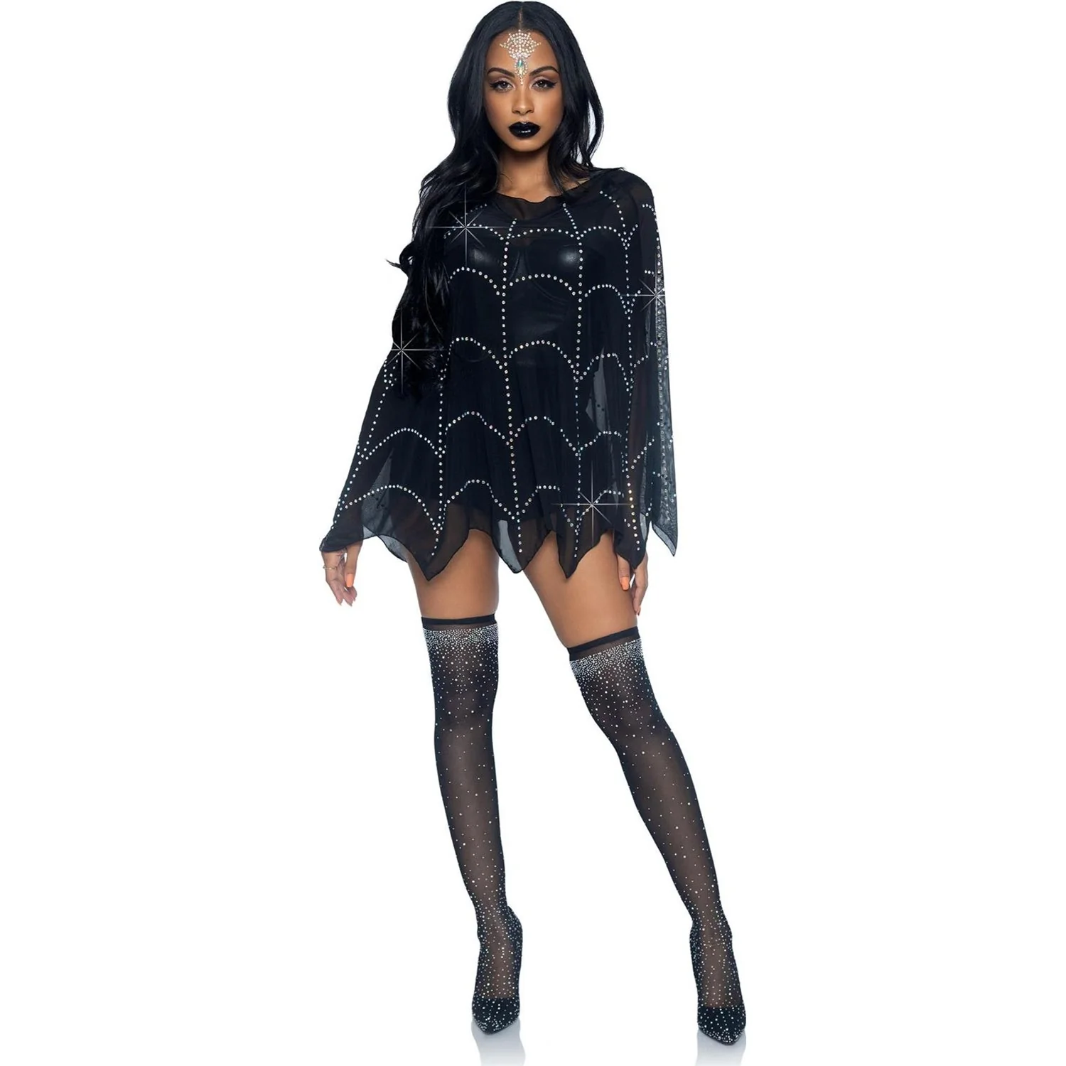 Leg Avenue - Womens Sheer Rhinestone Spiderweb Poncho